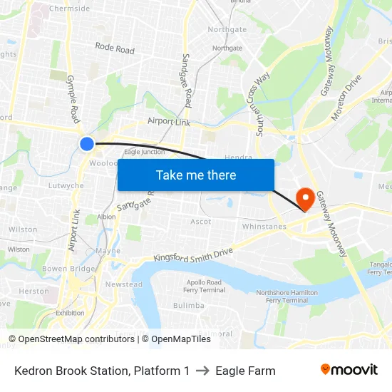 Kedron Brook Station, Platform 1 to Eagle Farm map