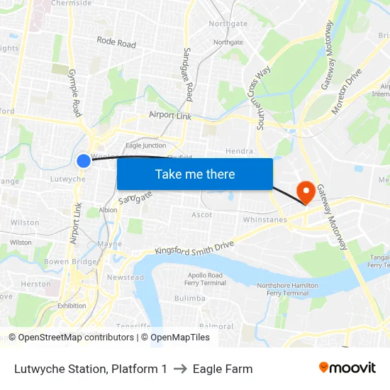 Lutwyche Station, Platform 1 to Eagle Farm map