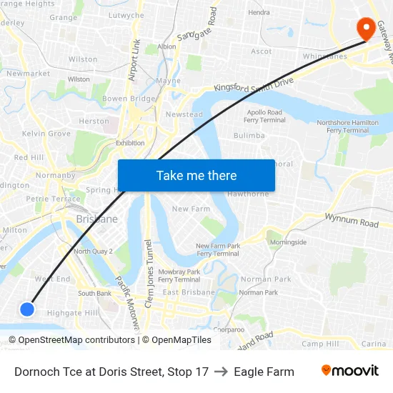 Dornoch Tce at Doris Street, Stop 17 to Eagle Farm map