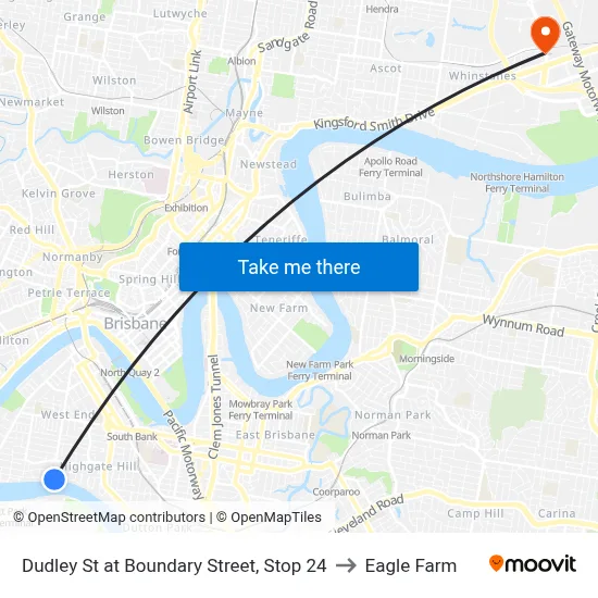 Dudley St at Boundary Street, Stop 24 to Eagle Farm map