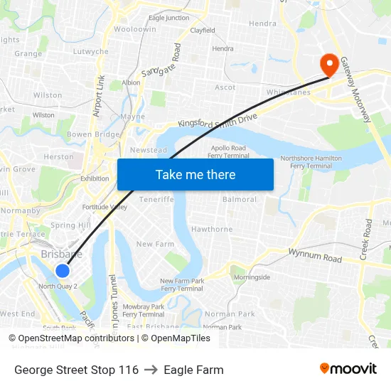 George Street Stop 116 to Eagle Farm map