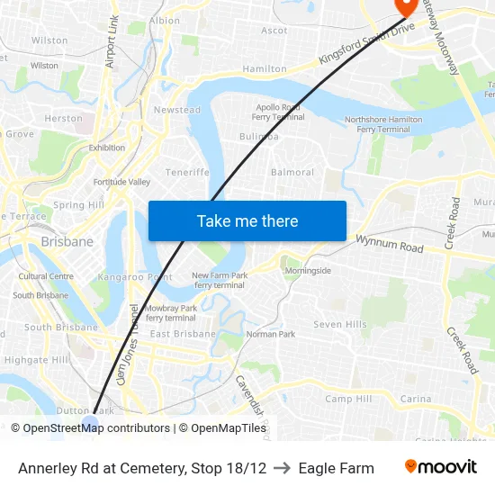 Annerley Rd at Cemetery, Stop 18/12 to Eagle Farm map