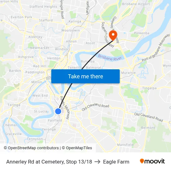 Annerley Rd at Cemetery, Stop 13/18 to Eagle Farm map