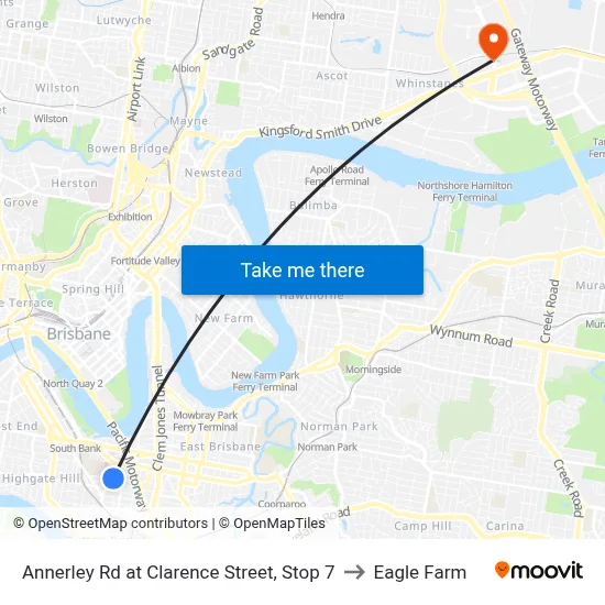 Annerley Rd at Clarence Street, Stop 7 to Eagle Farm map