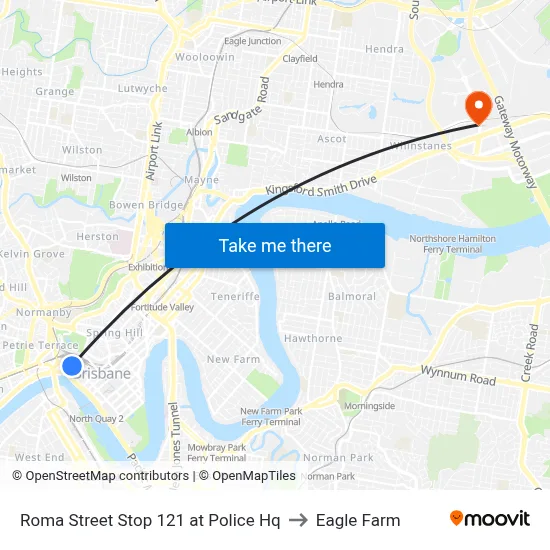 Roma Street Stop 121 at Police Hq to Eagle Farm map