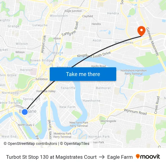 Turbot St Stop 130 at Magistrates Court to Eagle Farm map