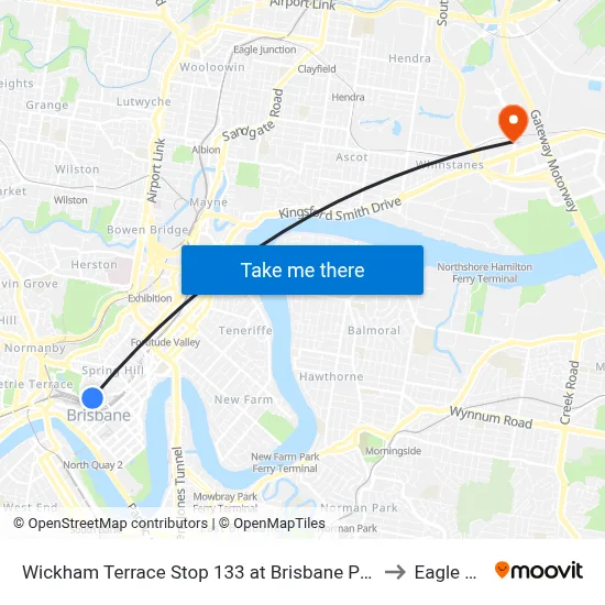 Wickham Terrace Stop 133 at Brisbane Private Hospital to Eagle Farm map