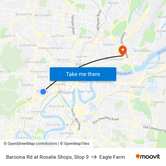 Baroona Rd at Rosalie Shops, Stop 9 to Eagle Farm map