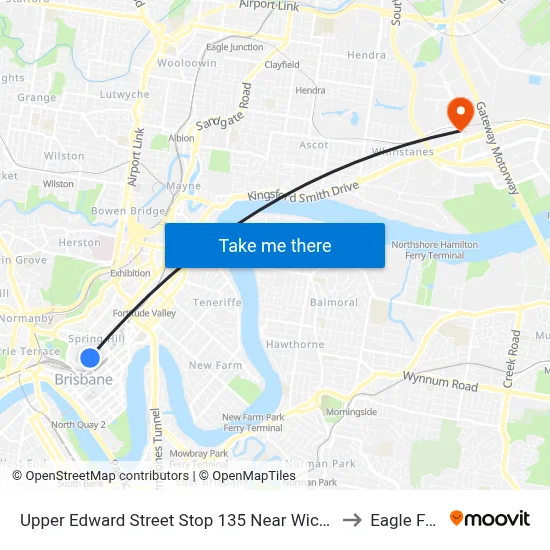Upper Edward Street Stop 135 Near Wickham Tce to Eagle Farm map