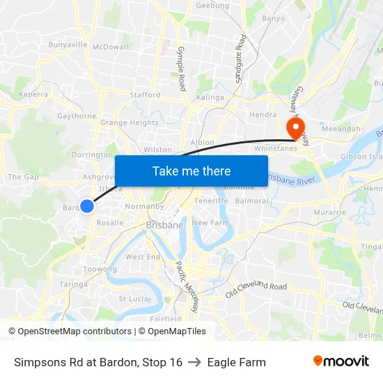 Simpsons Rd at Bardon, Stop 16 to Eagle Farm map
