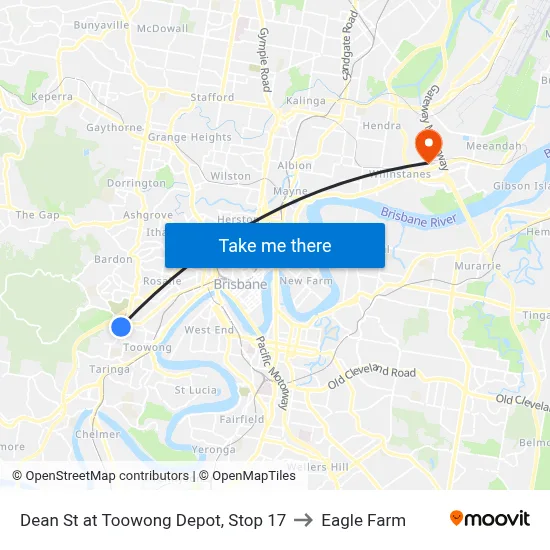 Dean St at Toowong Depot, Stop 17 to Eagle Farm map
