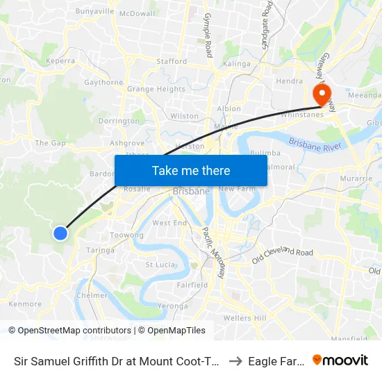 Sir Samuel Griffith Dr at Mount Coot-Tha to Eagle Farm map