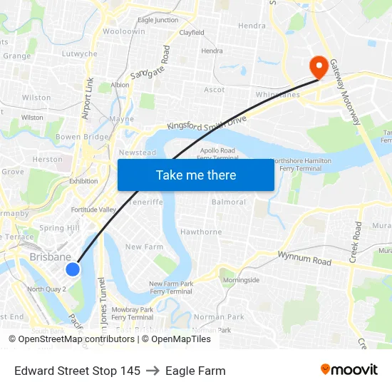 Edward Street Stop 145 to Eagle Farm map