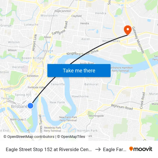 Eagle Street Stop 152 at Riverside Centre to Eagle Farm map