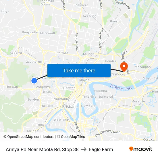 Arinya Rd Near Moola Rd, Stop 38 to Eagle Farm map