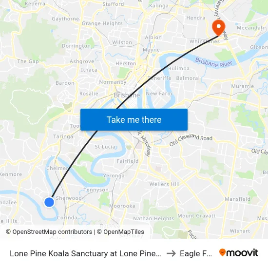 Lone Pine Koala Sanctuary at Lone Pine, Stop 42 to Eagle Farm map