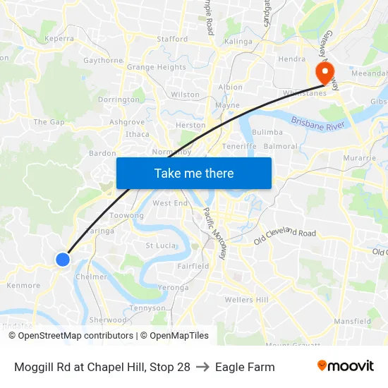 Moggill Rd at Chapel Hill, Stop 28 to Eagle Farm map