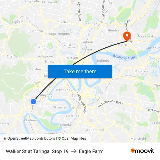 Walker St at Taringa, Stop 19 to Eagle Farm map