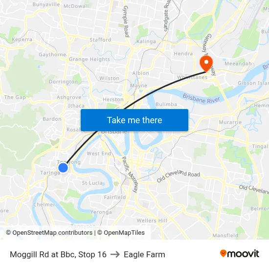 Moggill Rd at Bbc, Stop 16 to Eagle Farm map