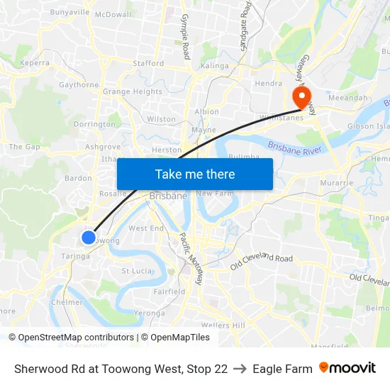 Sherwood Rd at Toowong West, Stop 22 to Eagle Farm map