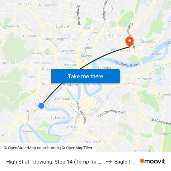 High St at Toowong, Stop 14 (Temp Relocation) to Eagle Farm map