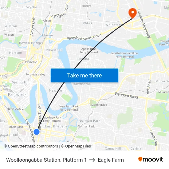 Woolloongabba Station, Platform 1 to Eagle Farm map