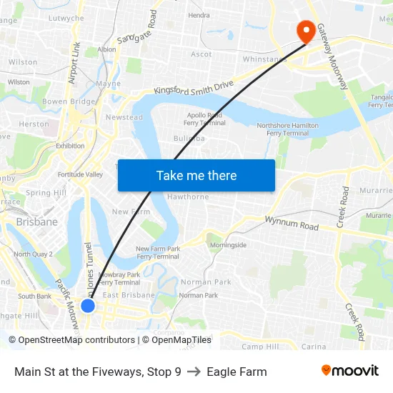 Main St at the Fiveways, Stop 9 to Eagle Farm map