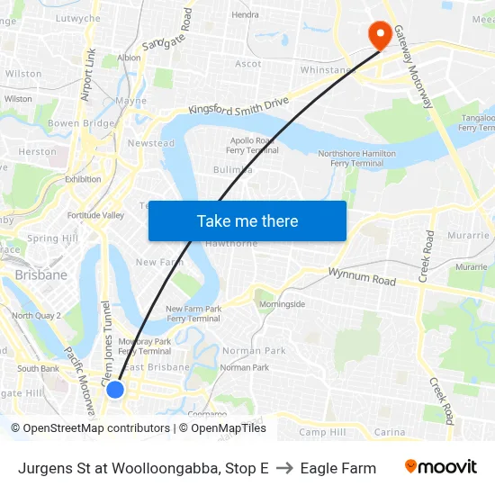 Jurgens St at Woolloongabba, Stop E to Eagle Farm map