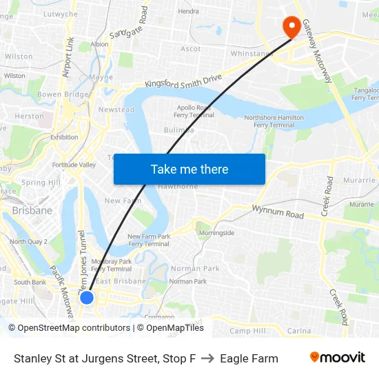 Stanley St at Jurgens Street, Stop F to Eagle Farm map