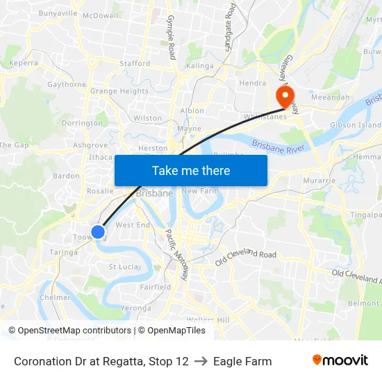 Coronation Dr at Regatta, Stop 12 to Eagle Farm map