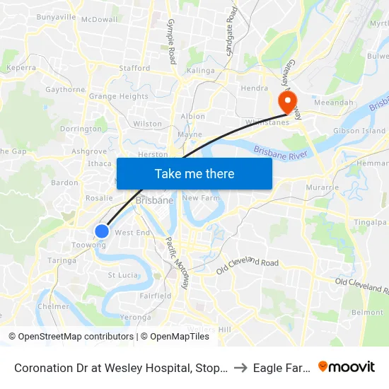 Coronation Dr at Wesley Hospital, Stop 9 to Eagle Farm map