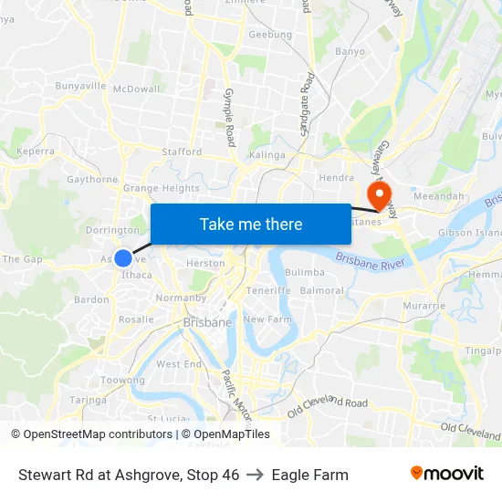 Stewart Rd at Ashgrove, Stop 46 to Eagle Farm map