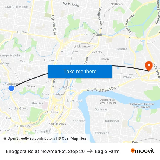 Enoggera Rd at Newmarket, Stop 20 to Eagle Farm map