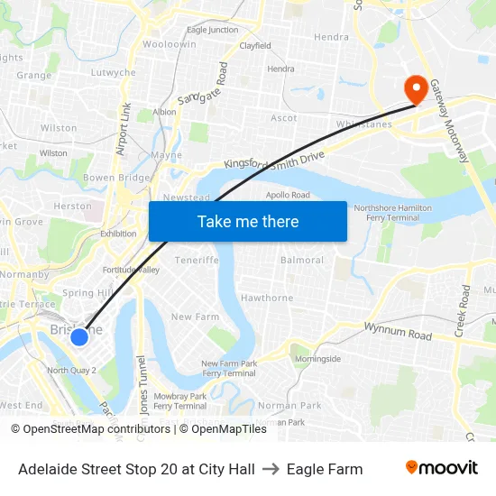 Adelaide Street Stop 20 at City Hall to Eagle Farm map