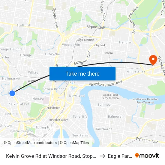 Kelvin Grove Rd at Windsor Road, Stop 16 to Eagle Farm map