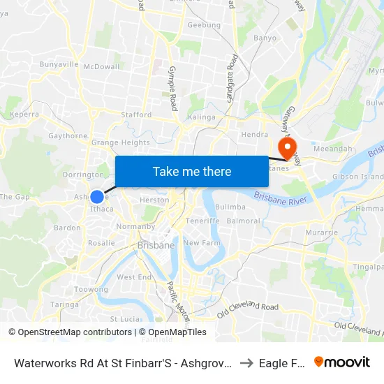 Waterworks Rd At St Finbarr'S - Ashgrove, Stop 16 to Eagle Farm map