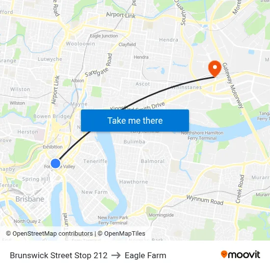 Brunswick Street Stop 212 to Eagle Farm map