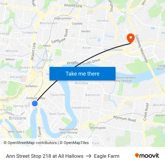 Ann Street Stop 218 at All Hallows to Eagle Farm map