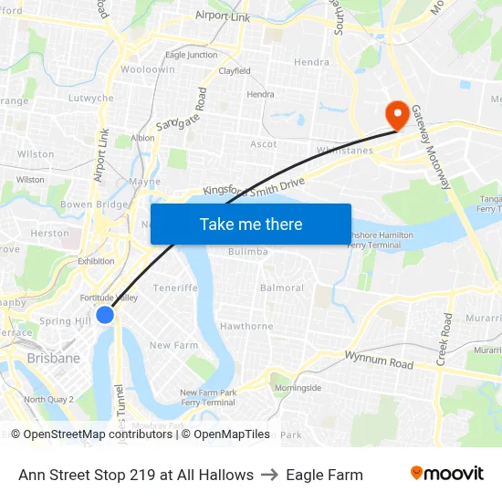 Ann Street Stop 219 at All Hallows to Eagle Farm map