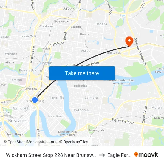 Wickham Street Stop 228 Near Brunswick to Eagle Farm map