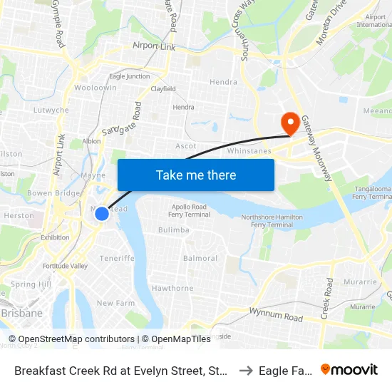 Breakfast Creek Rd at Evelyn Street, Stop 10 to Eagle Farm map