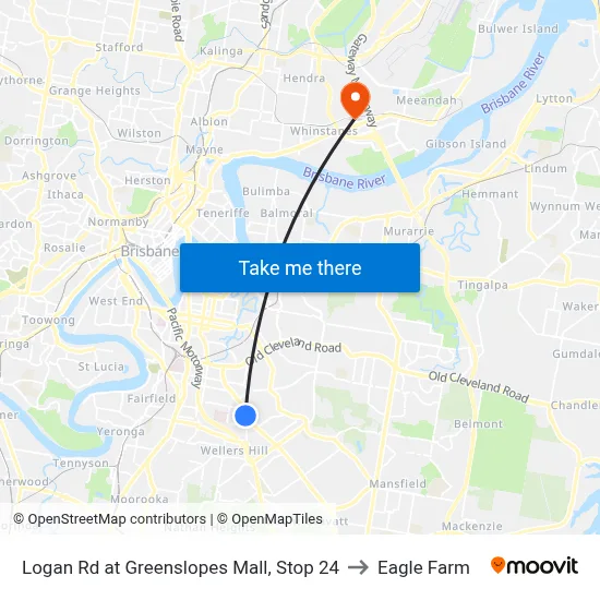 Logan Rd at Greenslopes Mall, Stop 24 to Eagle Farm map