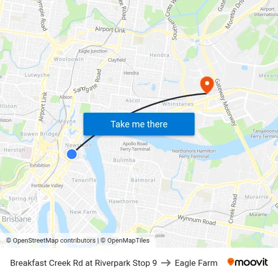Breakfast Creek Rd at Riverpark Stop 9 to Eagle Farm map