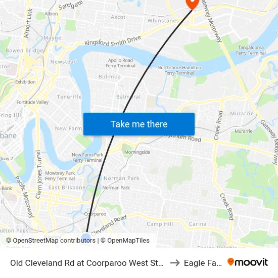 Old Cleveland Rd at Coorparoo West Stop 19 to Eagle Farm map