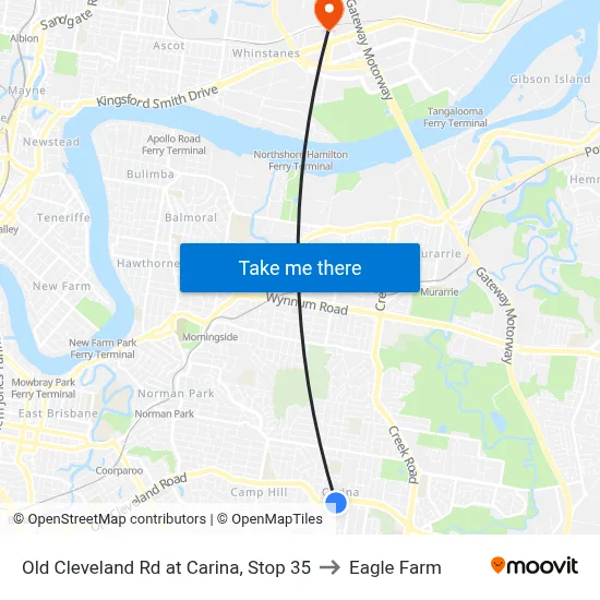 Old Cleveland Rd at Carina, Stop 35 to Eagle Farm map