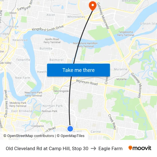 Old Cleveland Rd at Camp Hill, Stop 30 to Eagle Farm map