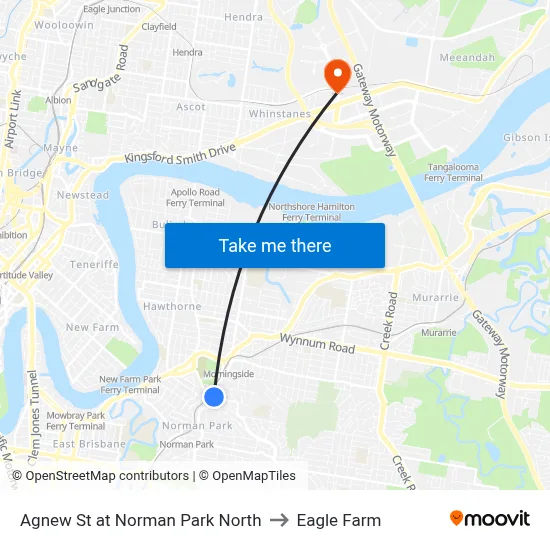 Agnew St at Norman Park North to Eagle Farm map