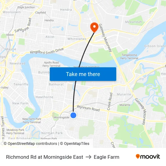 Richmond Rd at Morningside East to Eagle Farm map