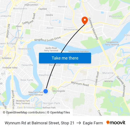 Wynnum Rd at Balmoral Street, Stop 21 to Eagle Farm map