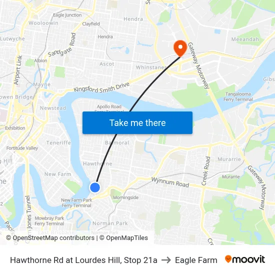 Hawthorne Rd at Lourdes Hill, Stop 21a to Eagle Farm map